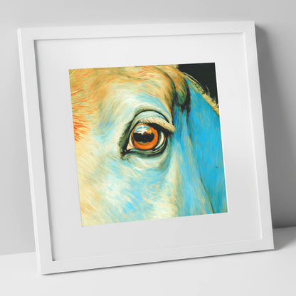 The Azure Gaze horse portrait art print in white frame
