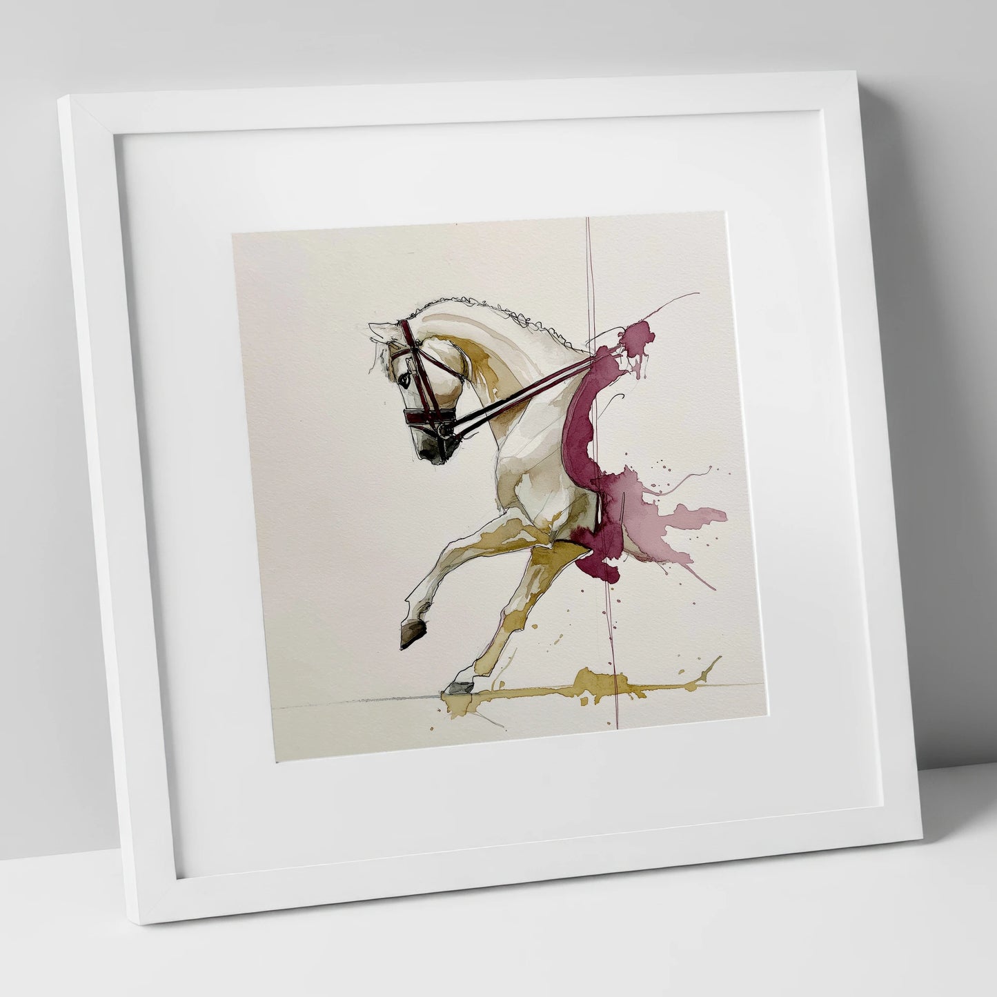 Moment of Collection dressage horse art print in white frame