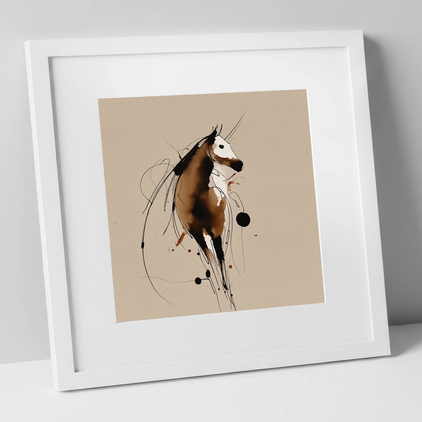 Fluid Ink Profile horse portrait art print in white frame