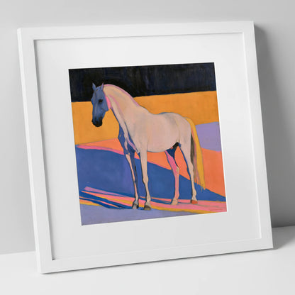 Colour Block Abstract Grey Horse horse breed art print in white frame