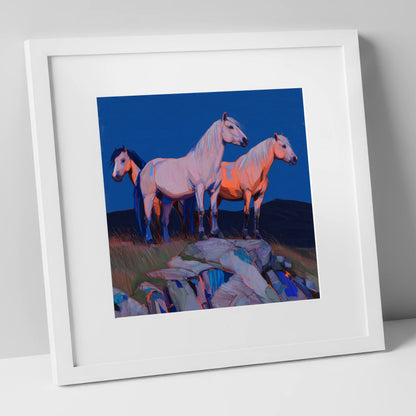 Vanguard of the Heights horse landscape art print in white frame