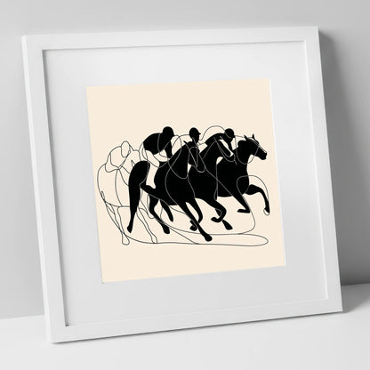 The Leading Pack racing horse art print in white frame
