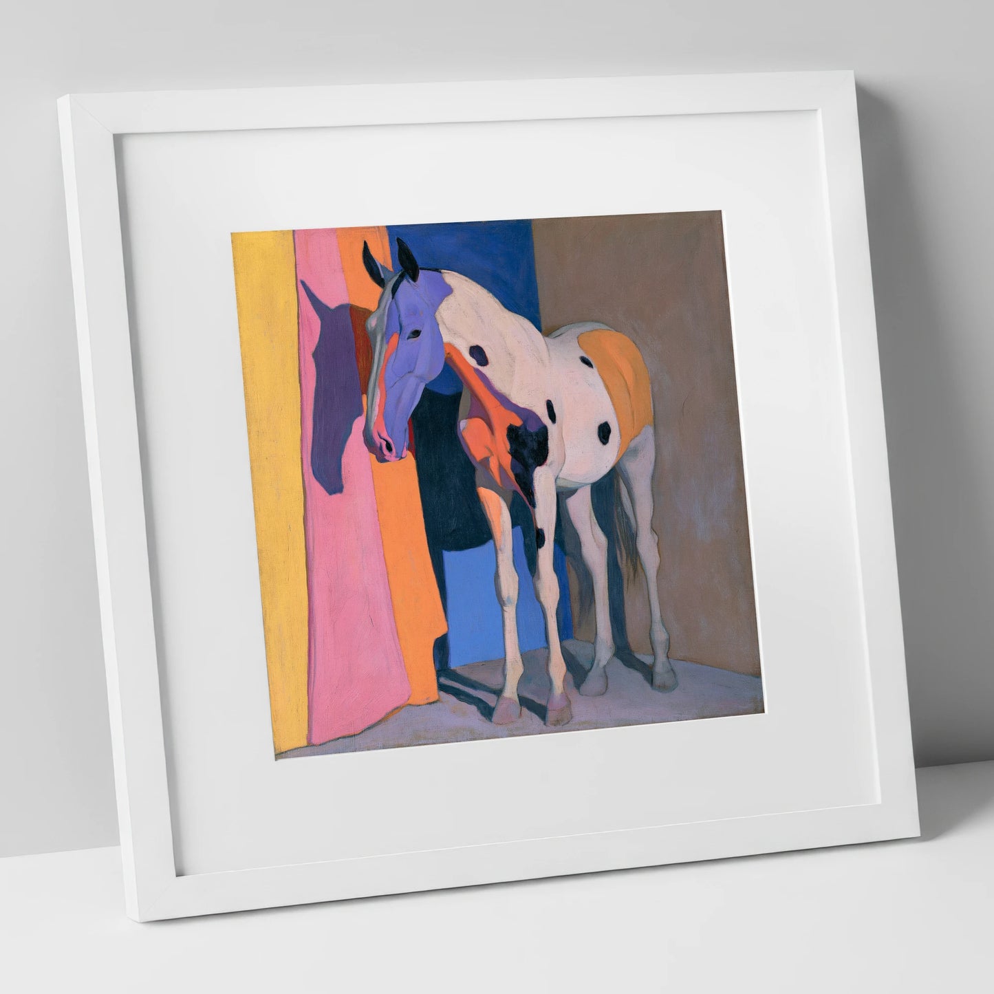 Appaloosa Horse With Violet Shadows horse breed art print in white frame