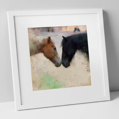Gentle Connection horse portrait art print in white frame
