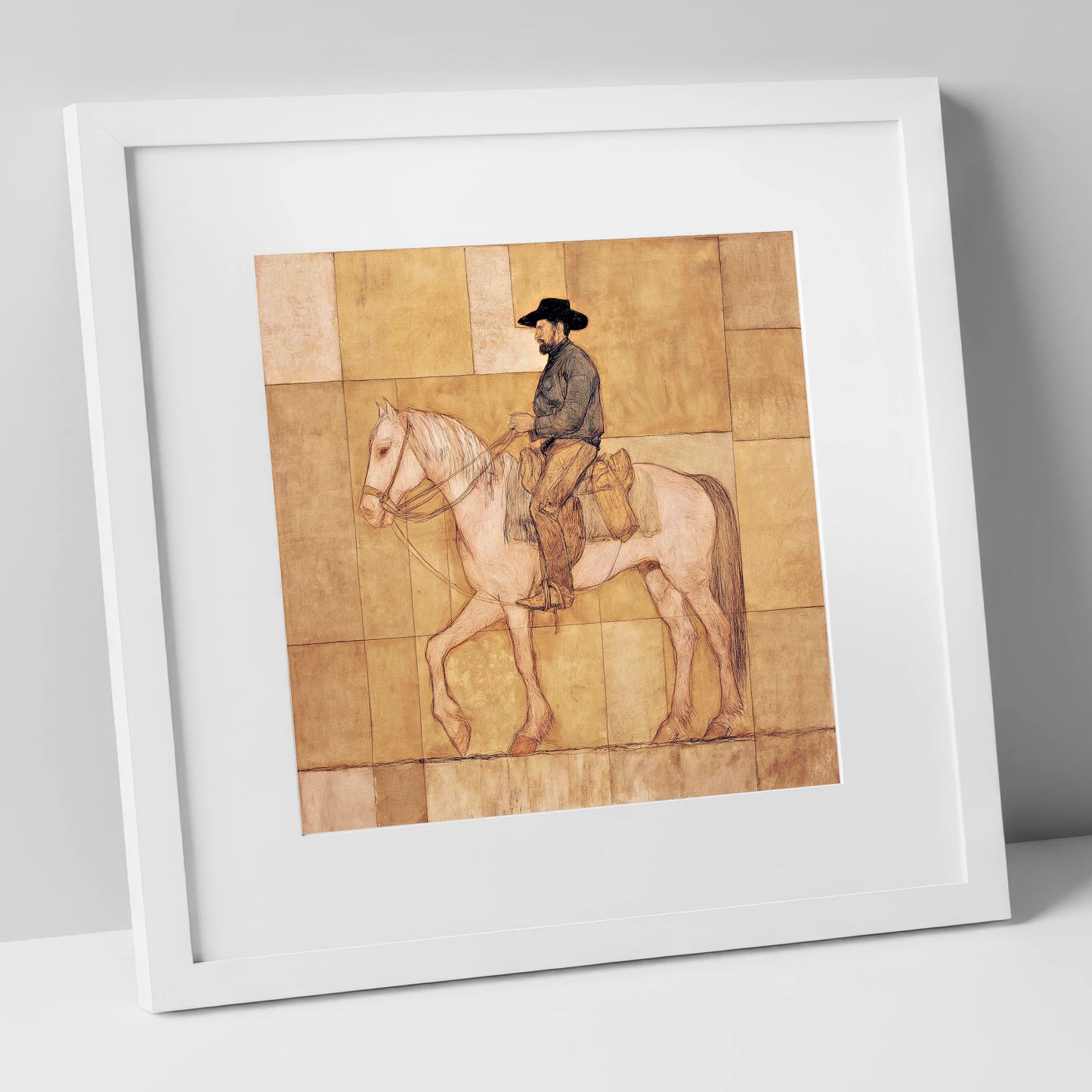 The Golden Trail western horse art print in white frame