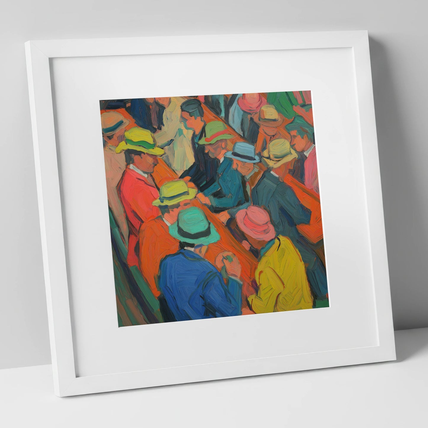Trackside Anticipation racing horse art print in white frame