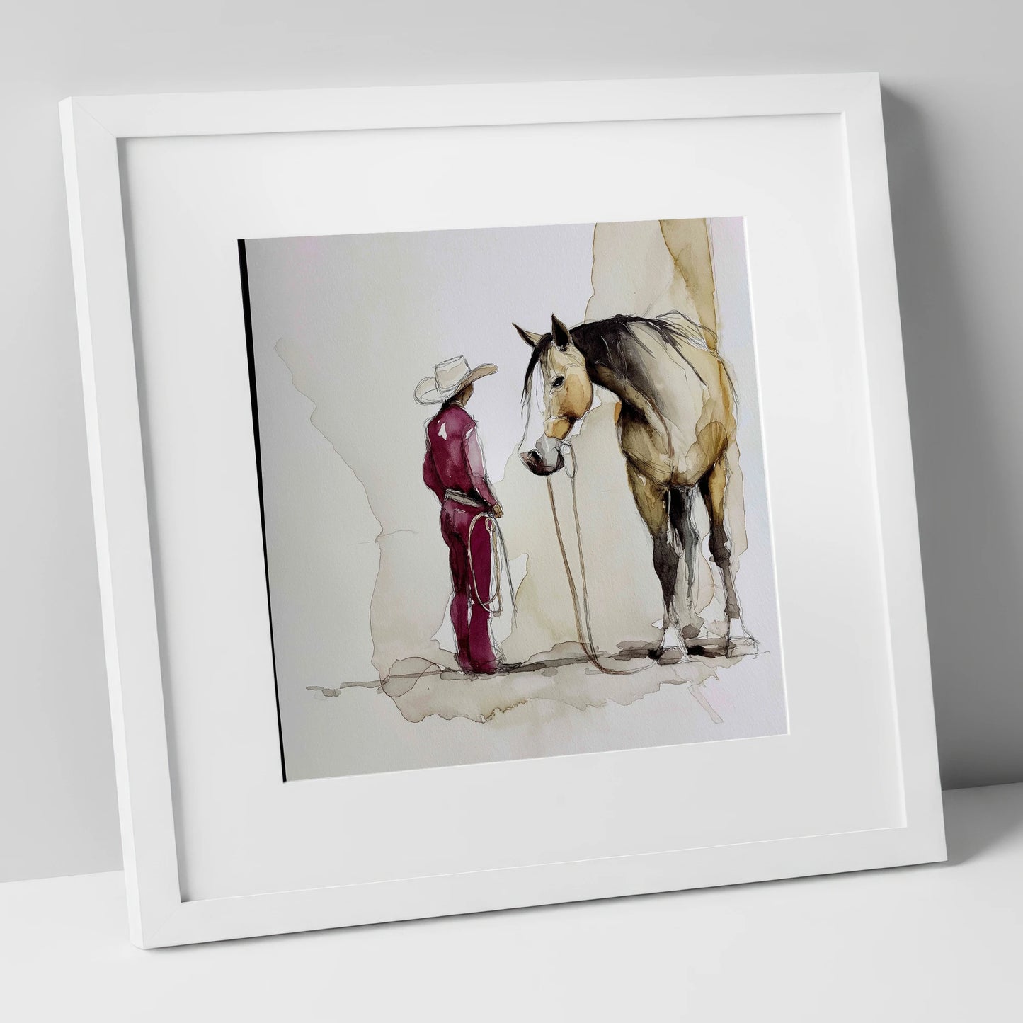 A Quiet Understanding western horse art print in white frame