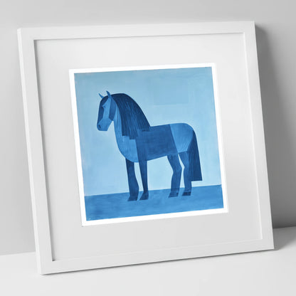 Geometric Blue Heavy Horse horse breed art print in white frame