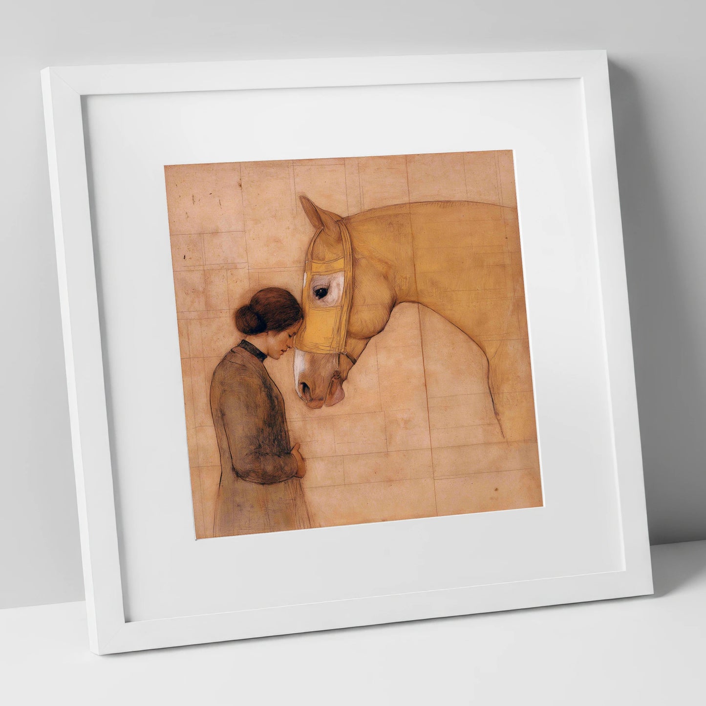 The Silent Language horse & rider art print in white frame