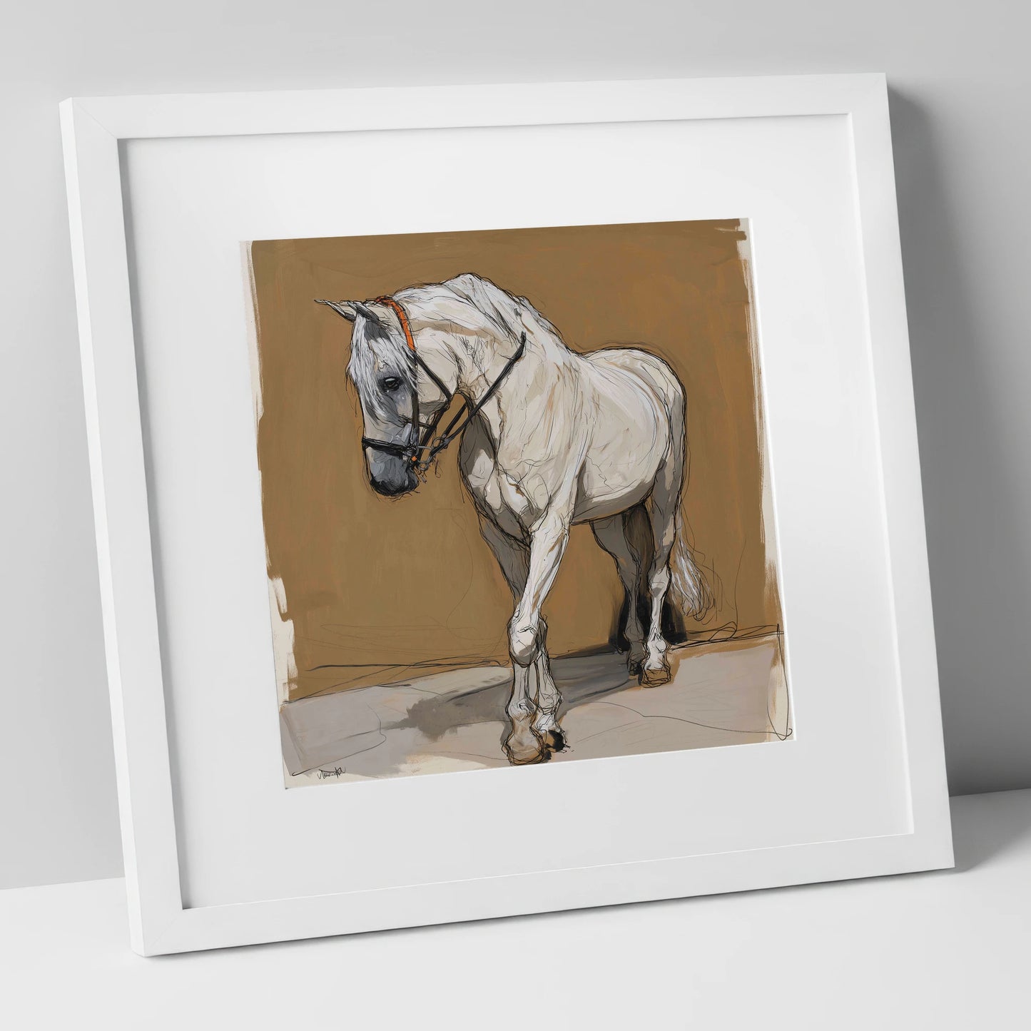 Quiet Contemplation horse portrait art print in white frame