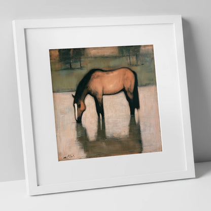 Quiet Reflection horse portrait art print in white frame