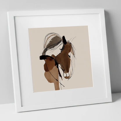 Silent Communion horse & rider art print in white frame