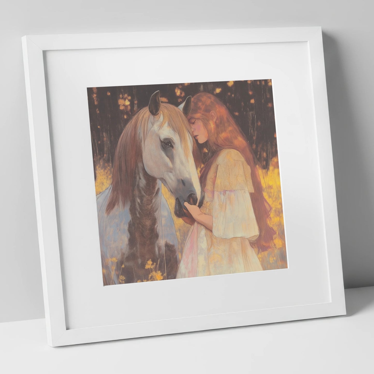 Ethereal Connection horse & rider art print in white frame