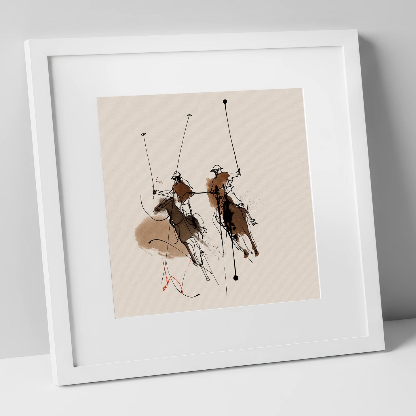 Dynamic Ride Off polo horse art print in white frame