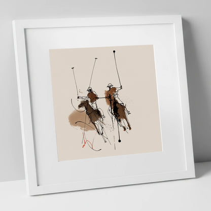 Dynamic Ride Off polo horse art print in white frame