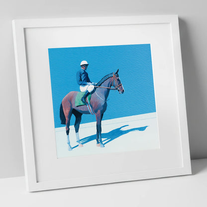 Before the Off racing horse art print in white frame