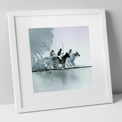 Shadows of the Chukka polo horse art print in white frame