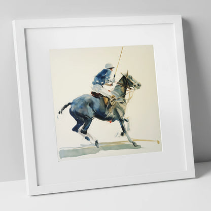 Mid-Chukka Momentum polo horse art print in white frame