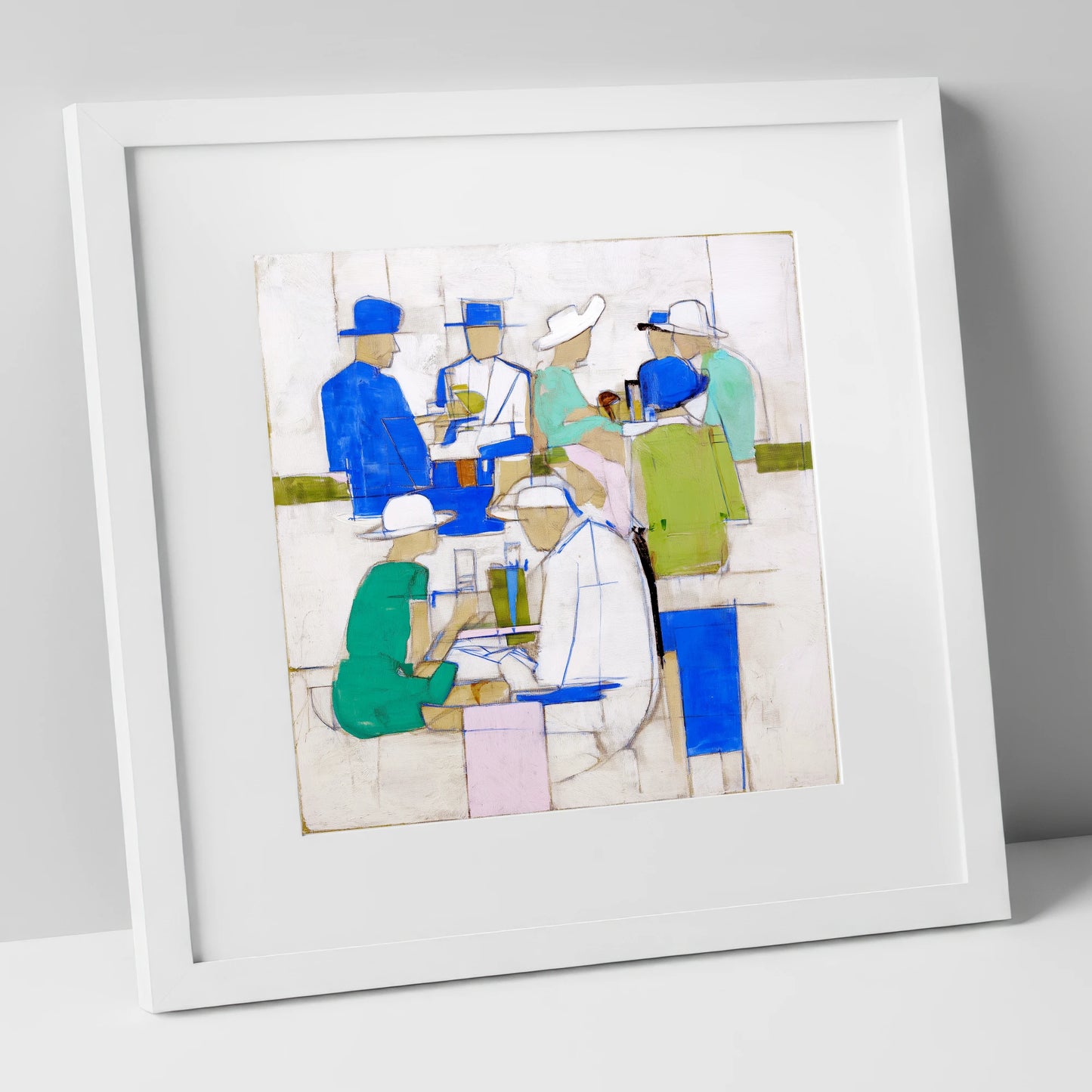 The Racing Crowd racing horse art print in white frame