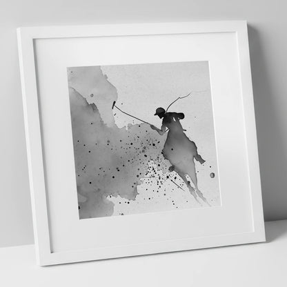 Dynamic Polo Silhouette polo horse art print in white frame