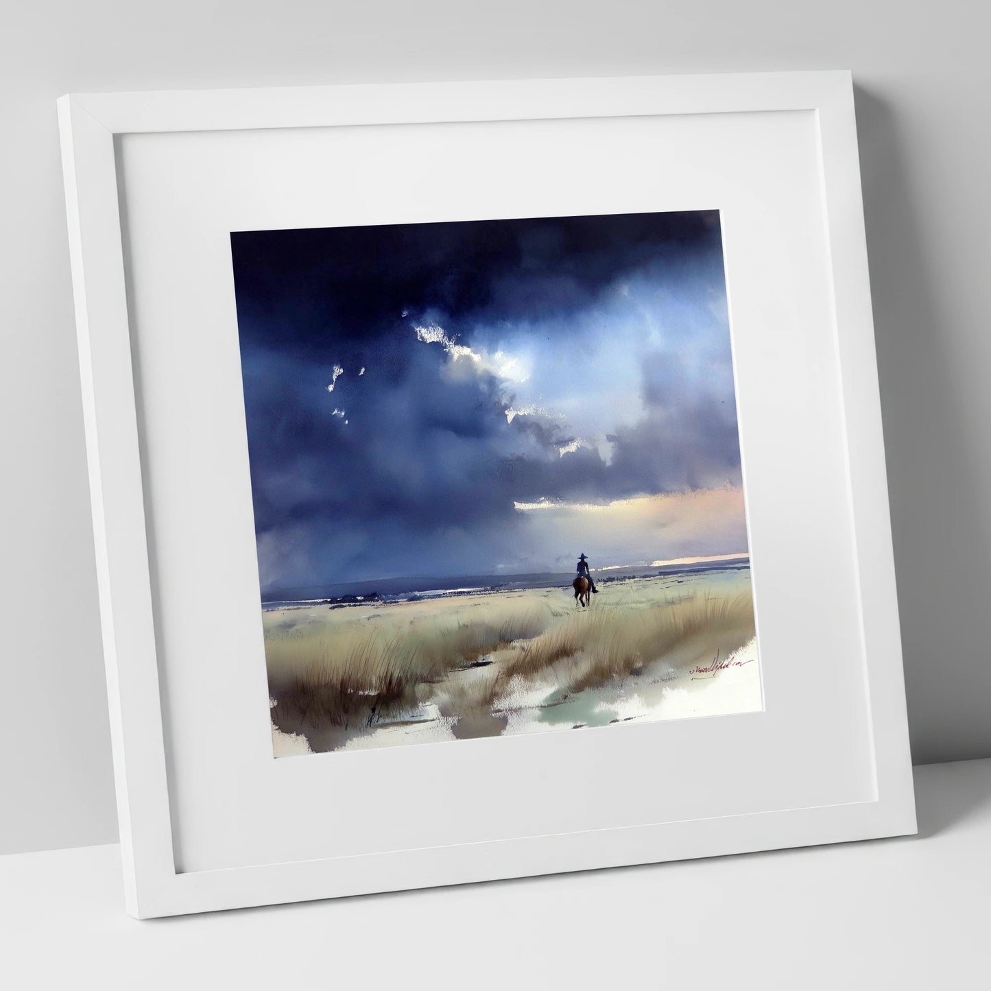 Storm Over the Plains horse landscape art print in white frame