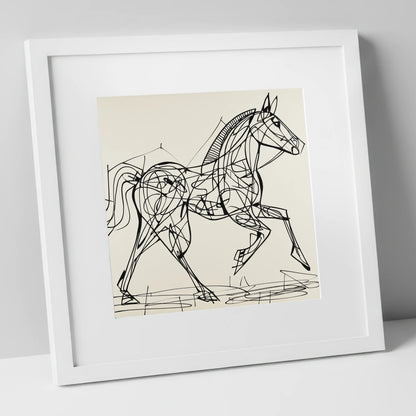 Structural Stride racing horse art print in white frame