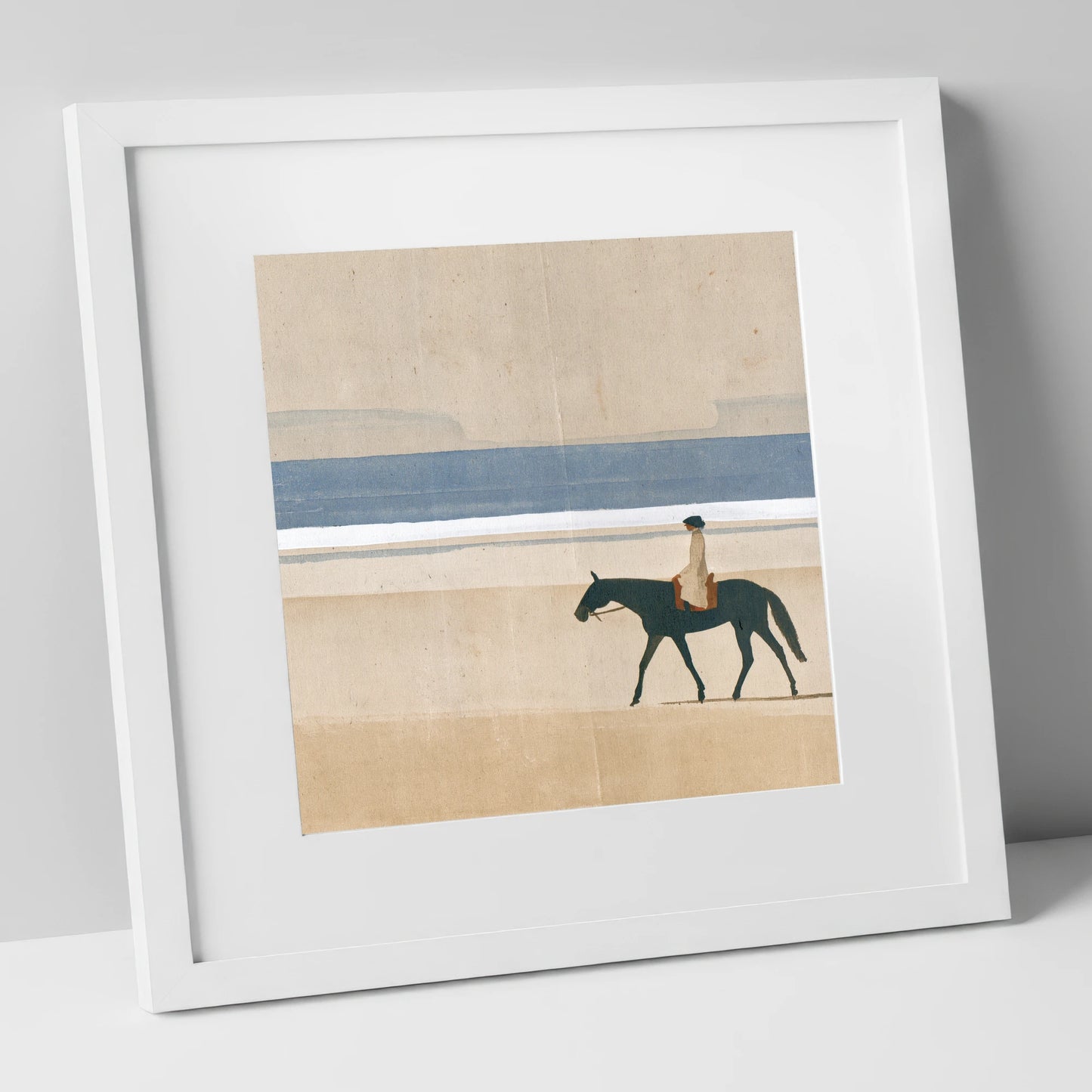 Tide Line Tranquillity beach horse art print in white frame