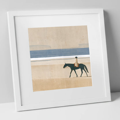 Tide Line Tranquillity beach horse art print in white frame