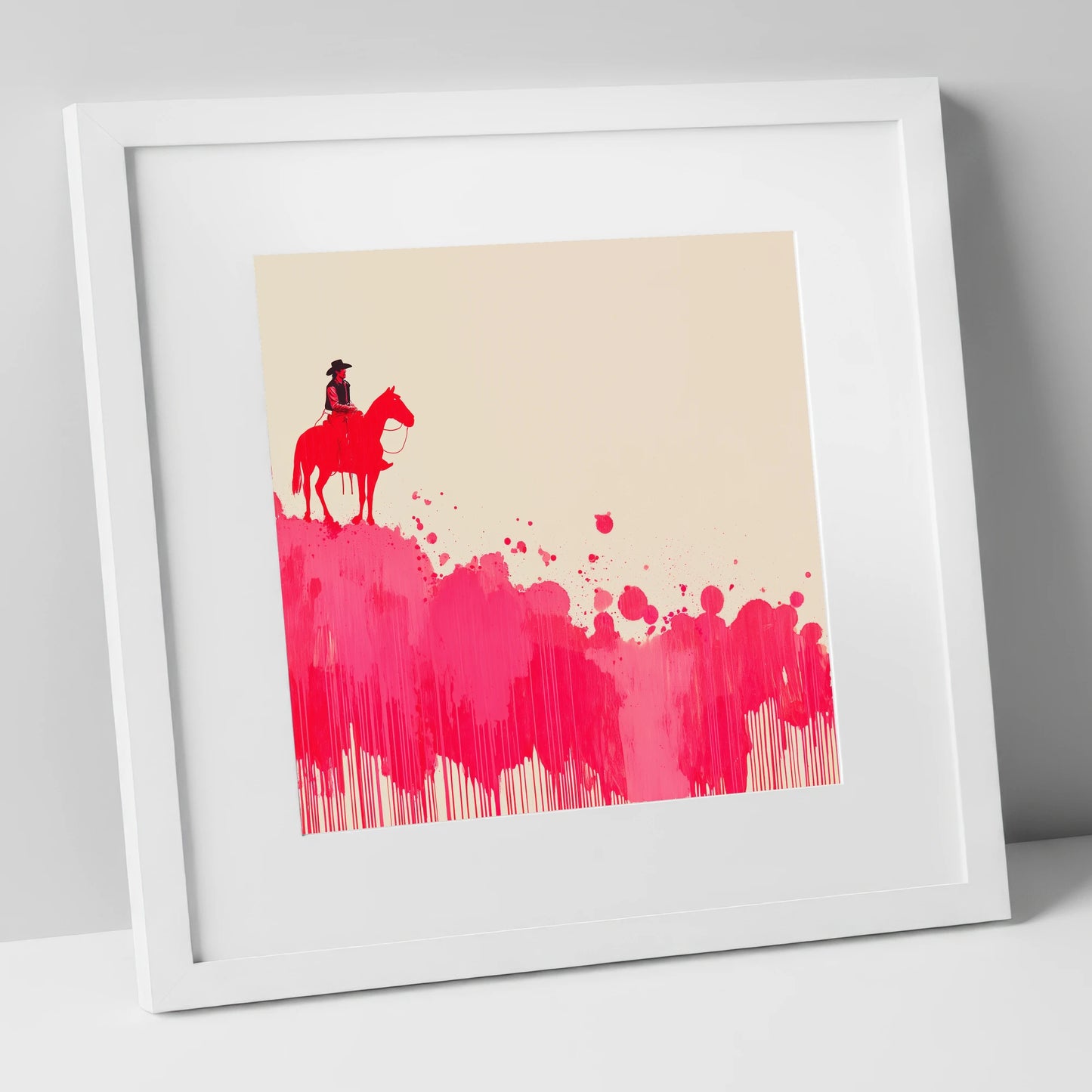 Magenta Maverick western horse art print in white frame