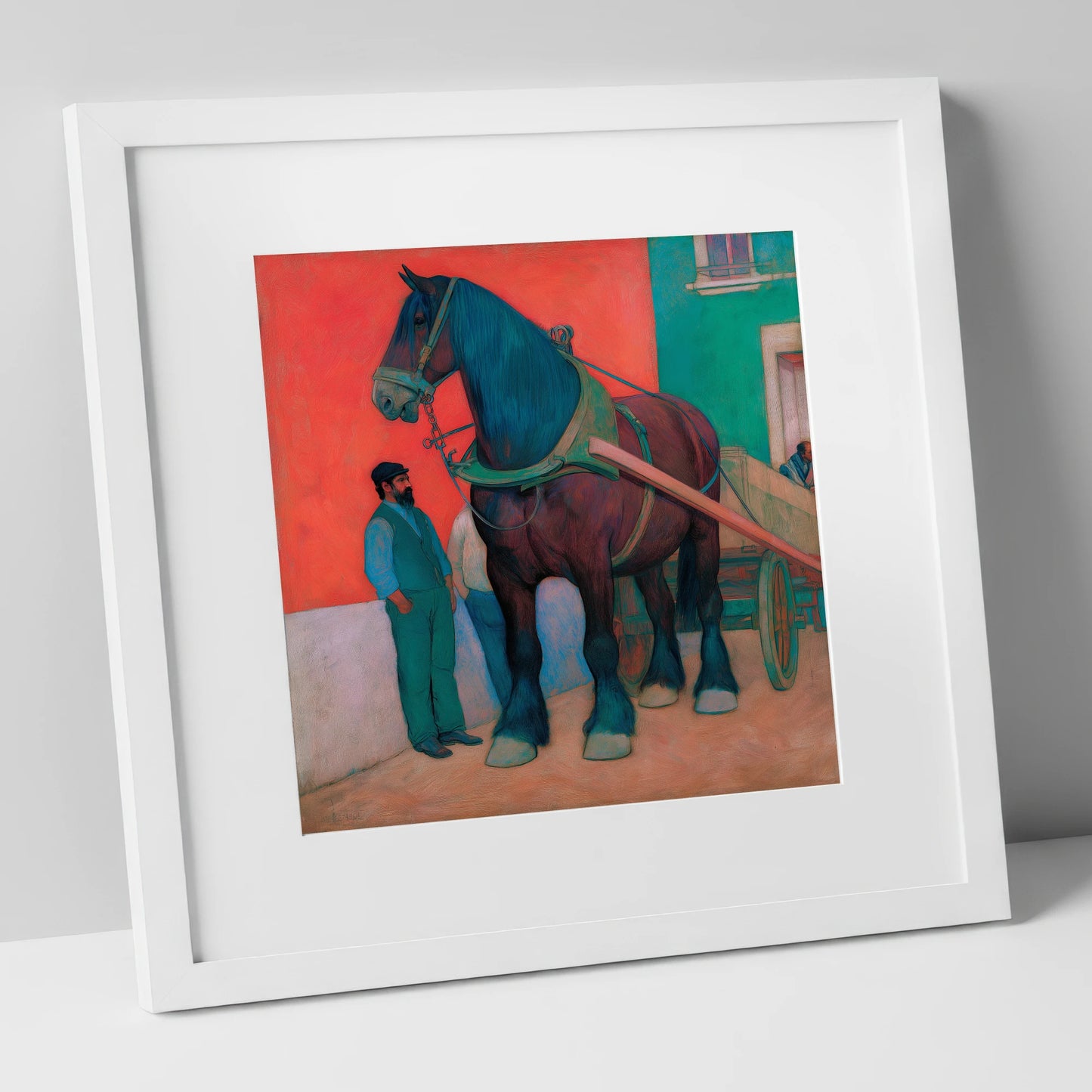 Strength and Stillness working horse art print in white frame