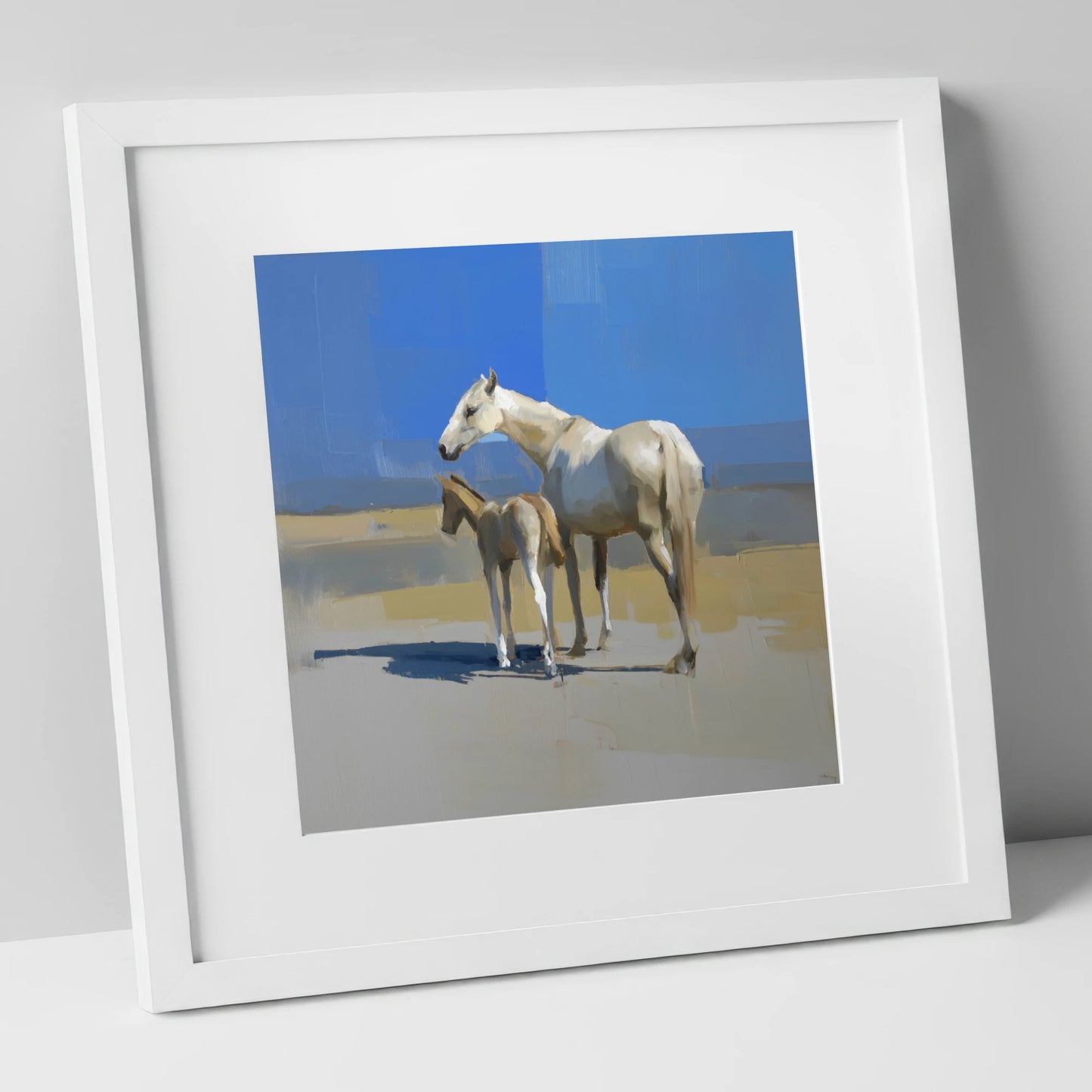 Under the Azure Sky mare & foal art print in white frame