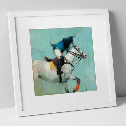 The Final Chukka polo horse art print in white frame