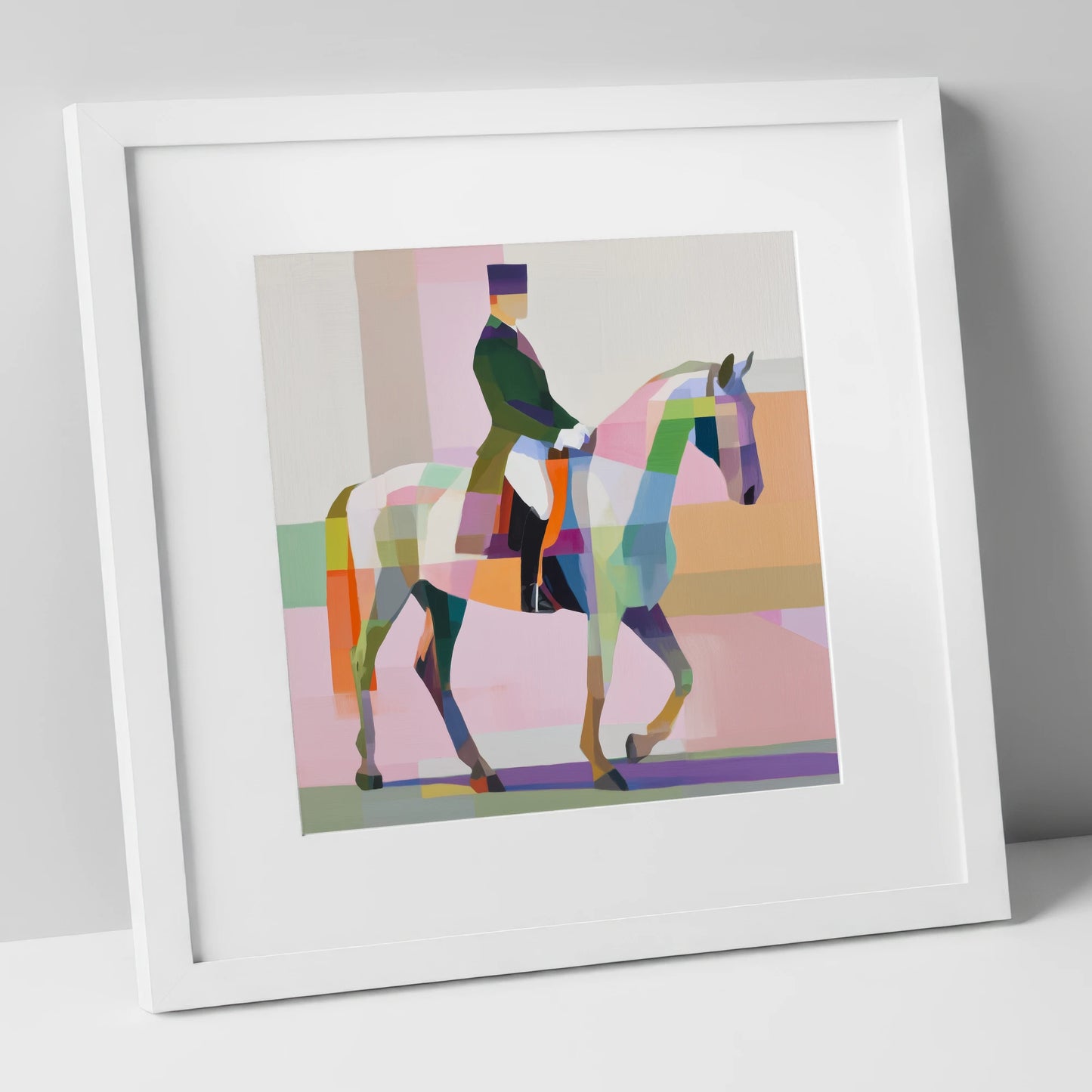 Modern Dressage Stride dressage horse art print in white frame