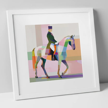 Modern Dressage Stride dressage horse art print in white frame