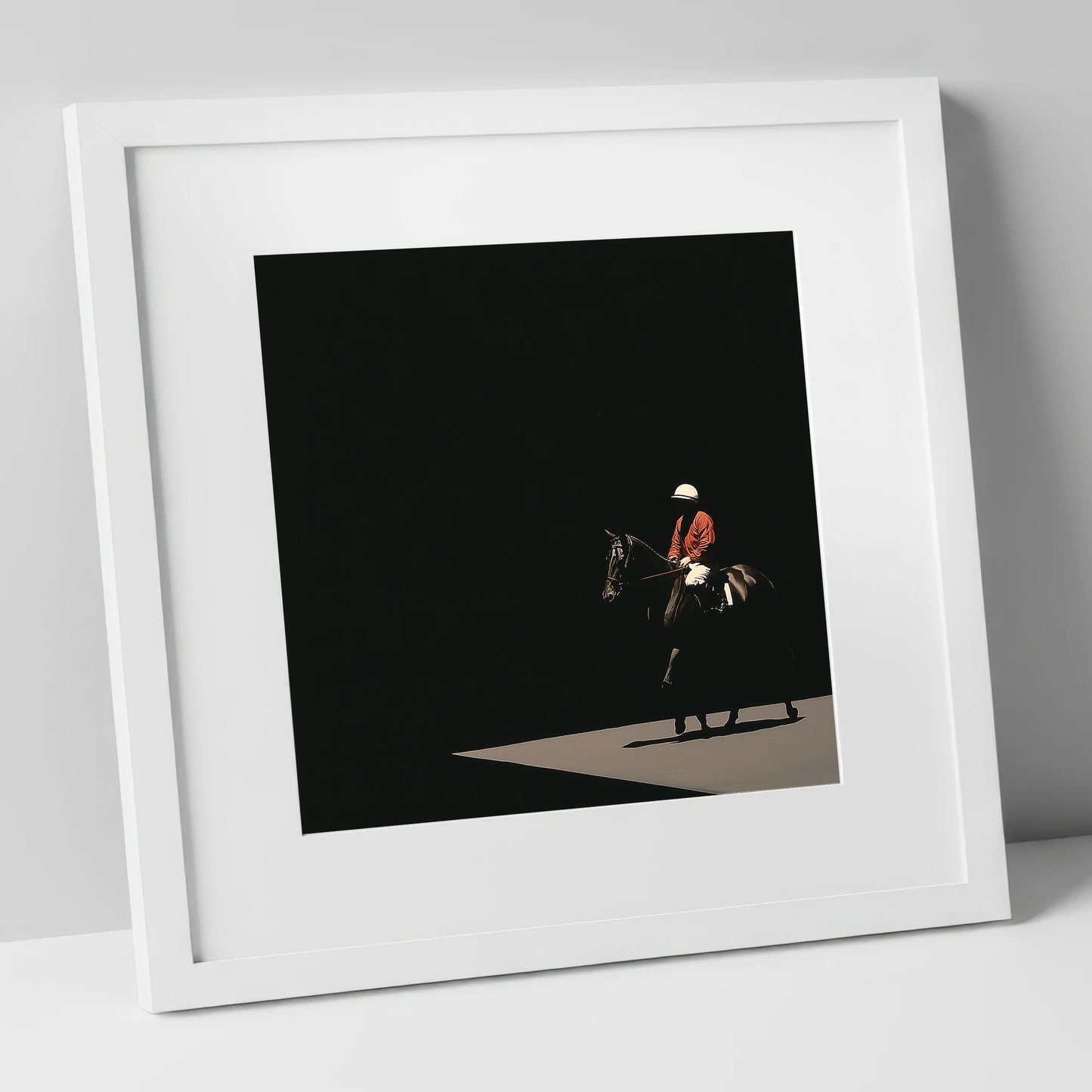 Quiet Before the Roar racing horse art print in white frame