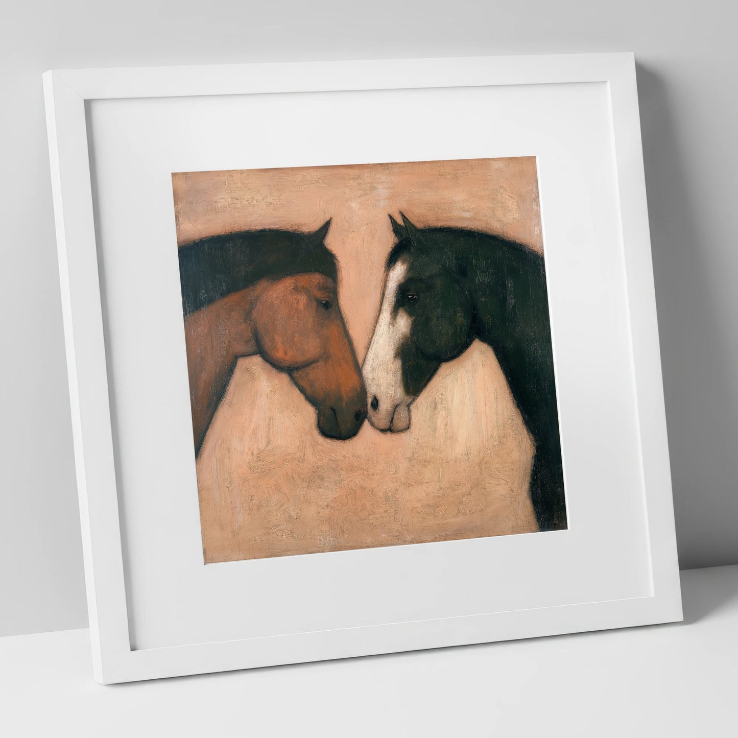 Kindred Spirits horse portrait art print in white frame