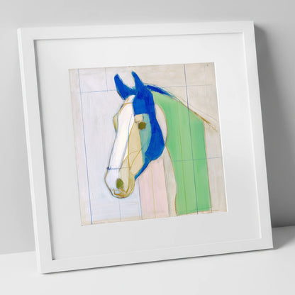 Architectural Azure Profile horse portrait art print in white frame