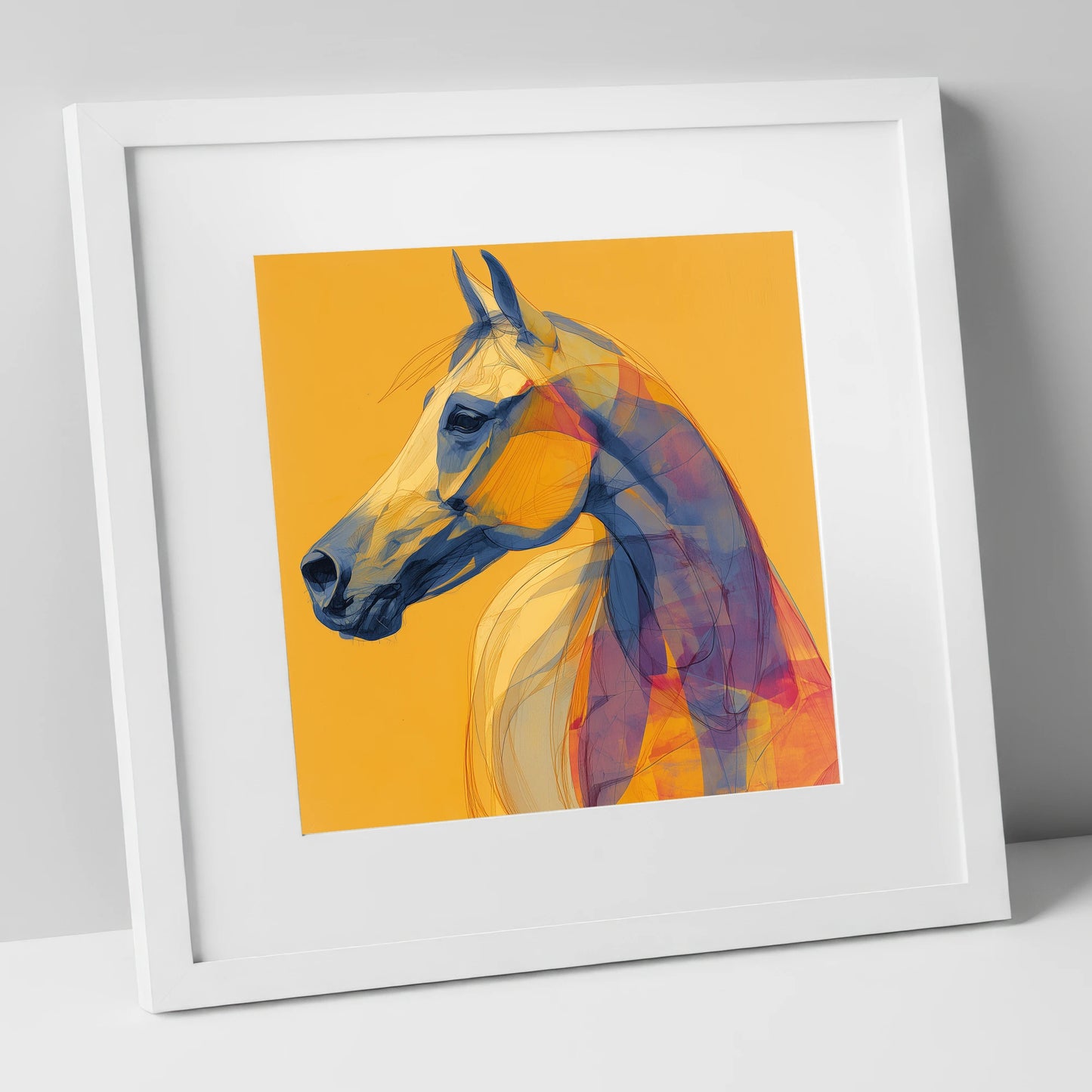 Cobalt and Gold Arabian horse breed art print in white frame