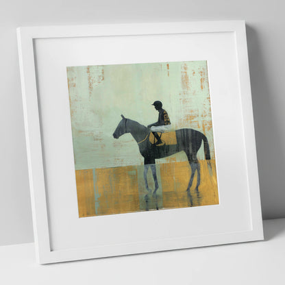 Golden Turf Reflections racing horse art print in white frame