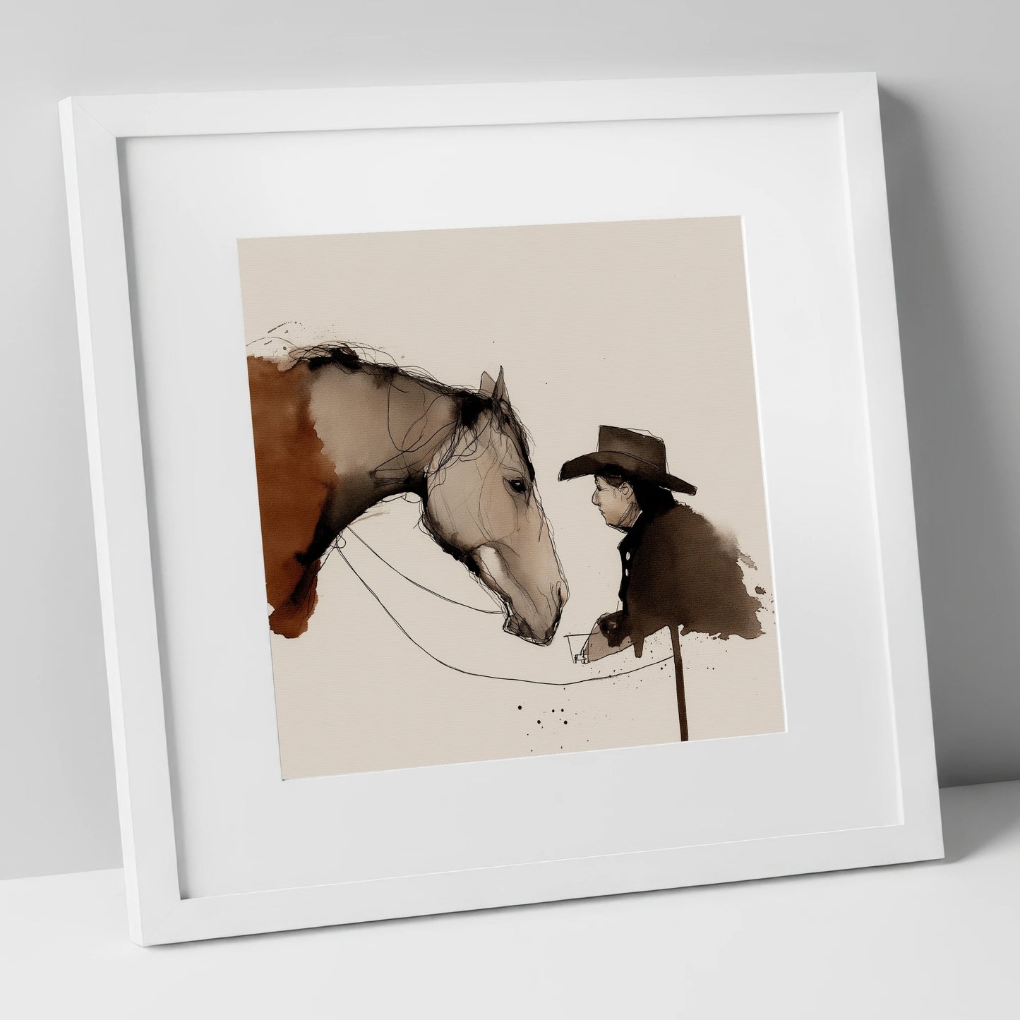 The Stockman's Bond western horse art print in white frame