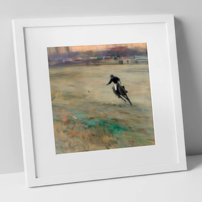 Twilight Chukka polo horse art print in white frame