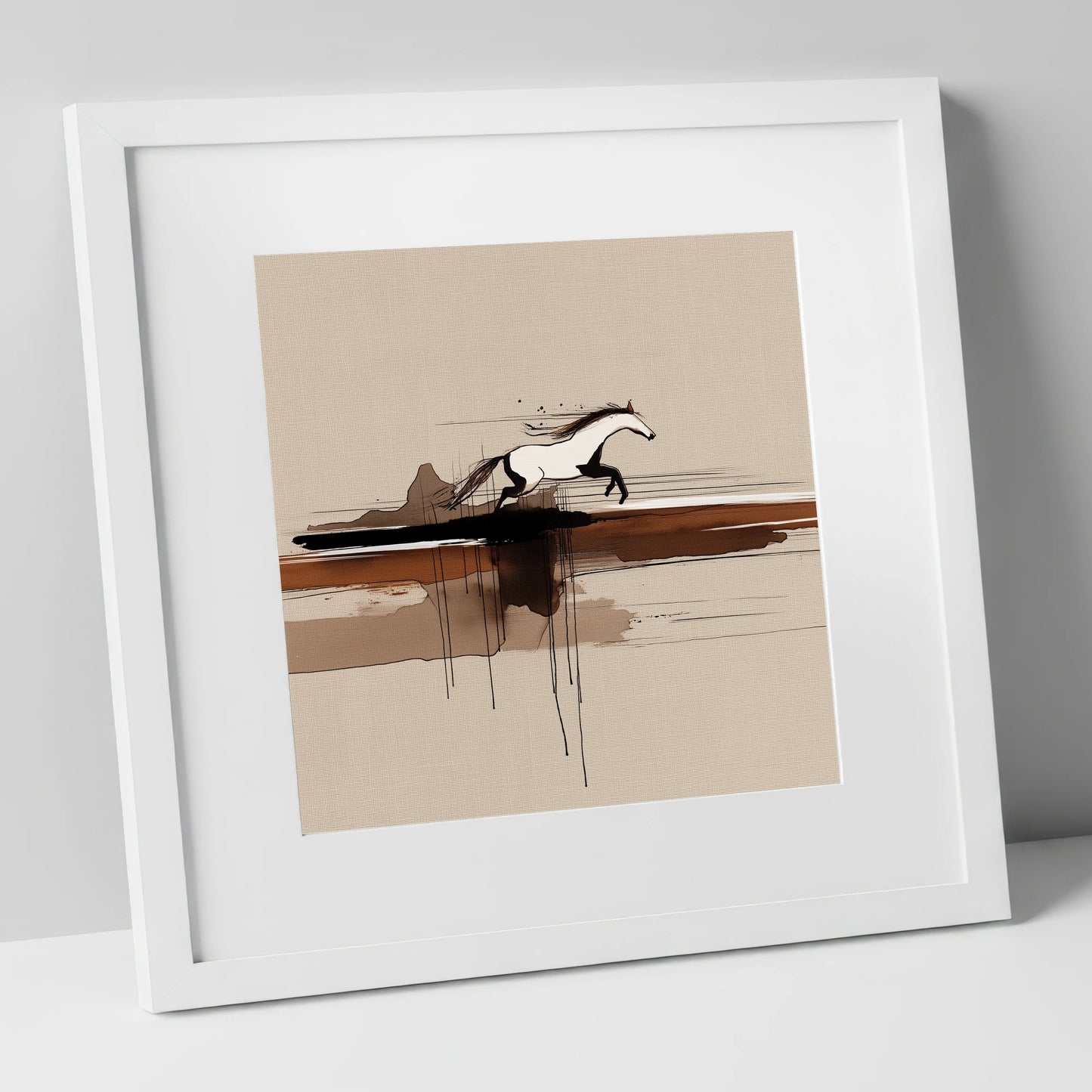 Horizon Bound wild horses art print in white frame