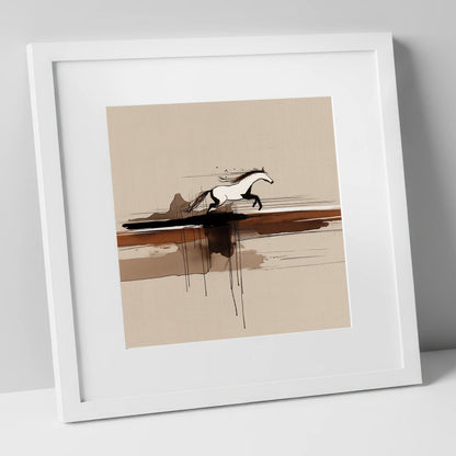 Horizon Bound wild horses art print in white frame