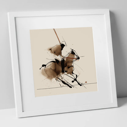 The Polo Drive polo horse art print in white frame