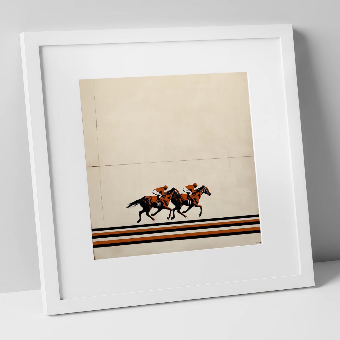 Stride for Stride racing horse art print in white frame