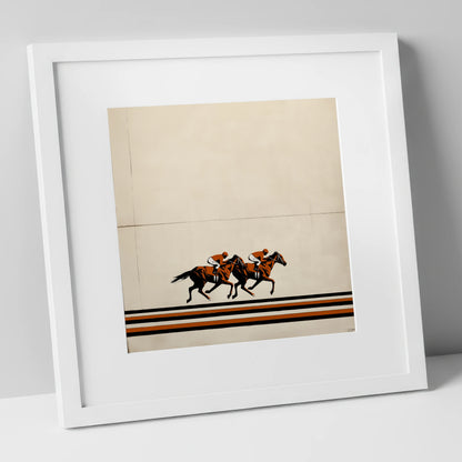 Stride for Stride racing horse art print in white frame