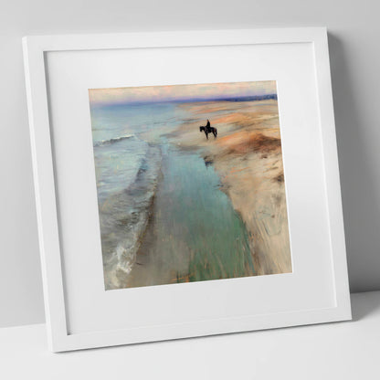 Solitude on the Sands horse landscape art print in white frame
