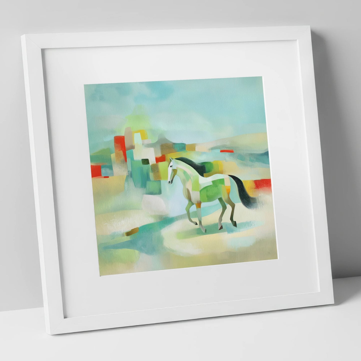 Structured Stride horse landscape art print in white frame