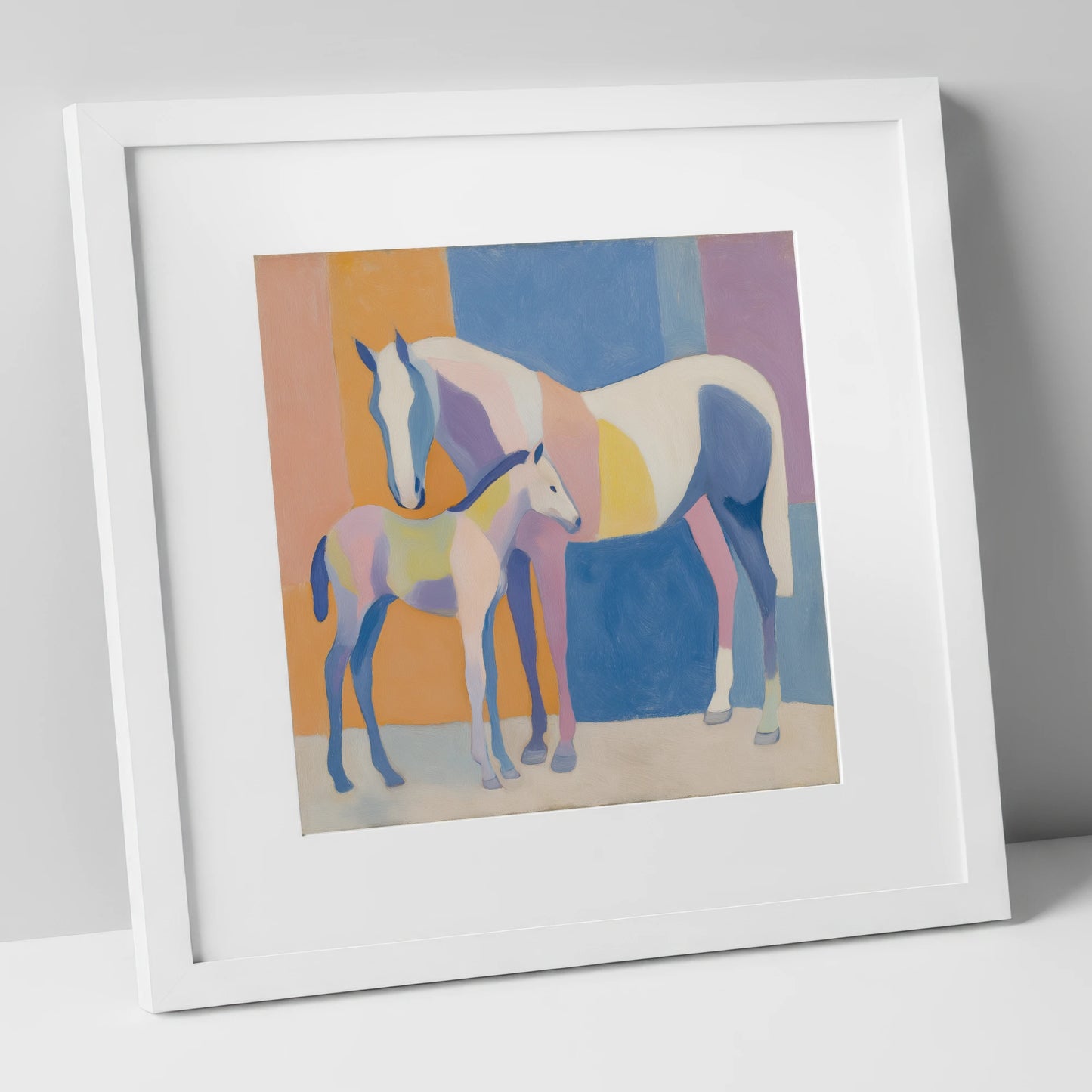 Geometric Equine Harmony mare & foal art print in white frame