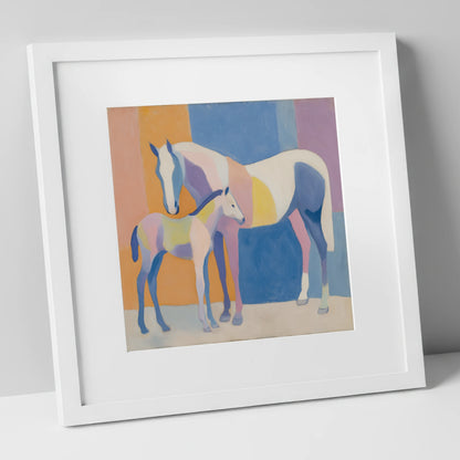 Geometric Equine Harmony mare & foal art print in white frame